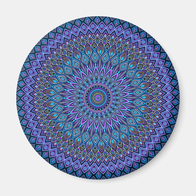 Imán Mandala Boho Azul Verde azulado Morado Peacock Gol (Frente)