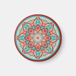 Imán Mandalá boho de naranja y turquesa