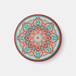 Imán Mandalá boho de naranja y turquesa