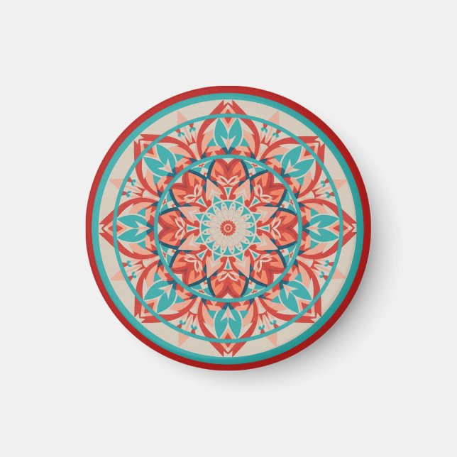 Imán Mandalá boho de naranja y turquesa   (Frente)