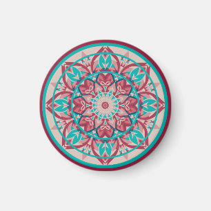 Imán Mandalá boho de rosa y turquesa