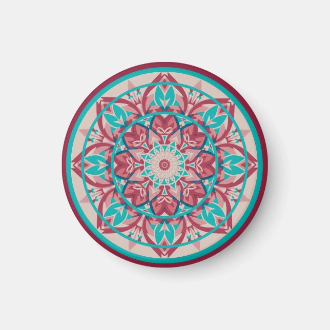 Imán Mandalá boho de rosa y turquesa   (Frente)