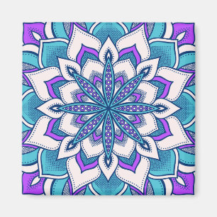 Imán Mandala de flores turquesa moradas