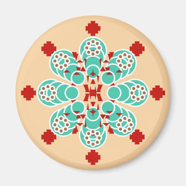 Imán Mandala de ocho puntos: turquesa y melocotón (Frente)