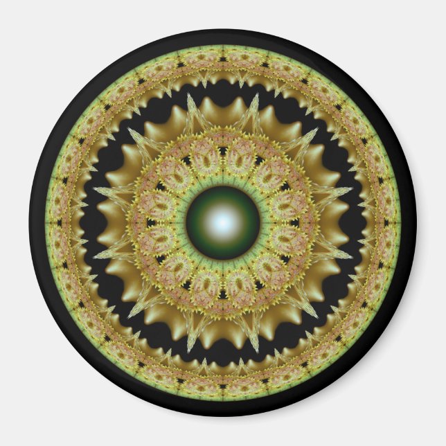 Imán Mandala dorada fractal (Frente)