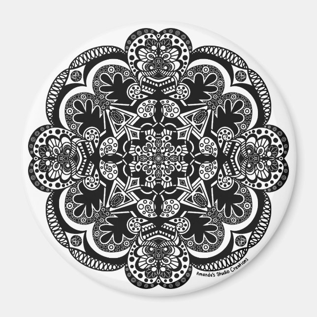 Imán Mandala en blanco y negro (Frente)