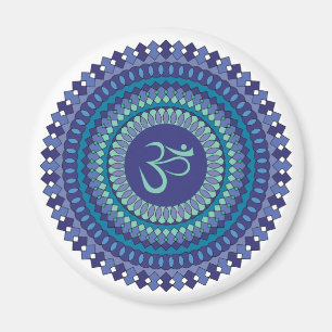 Imán Mandala espiritual Om Purple Aqua Blue Kaleidoscop