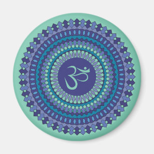 Imán Mandala espiritual Om Purple Aqua Blue Kaleidoscop