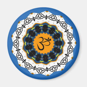 Imán Mandala Espiritual Yoga Om Símbolo Geométrico Azul