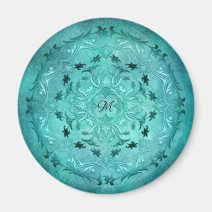 Imán Mandala floral étnica del grunge de la turquesa