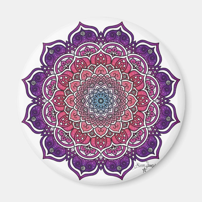 Imán Mandala floral morado-rosada (Frente)
