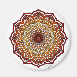 Imán Mandala naranja y marrón espiral y floral