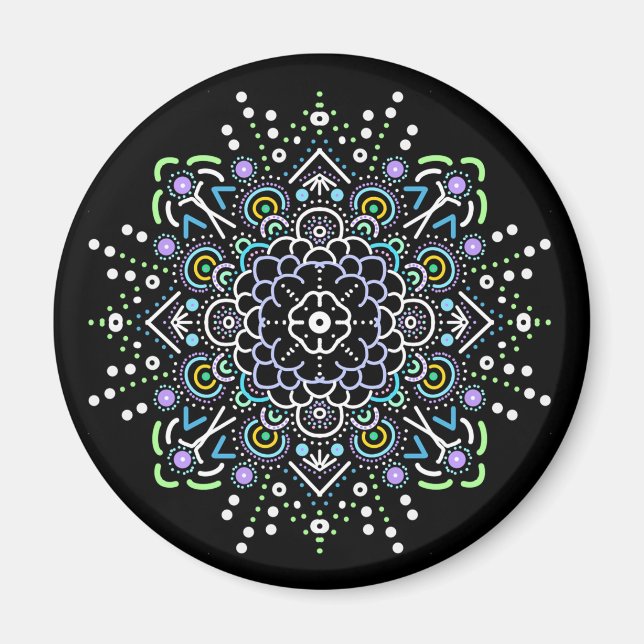 Imán Mandala negra, púrpura y verde (Frente)