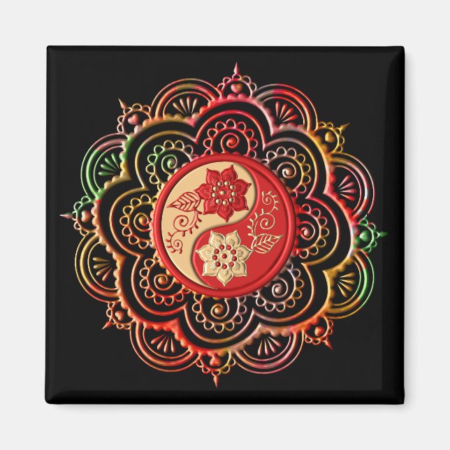 Imán Mándala rojo y dorado (Frente)
