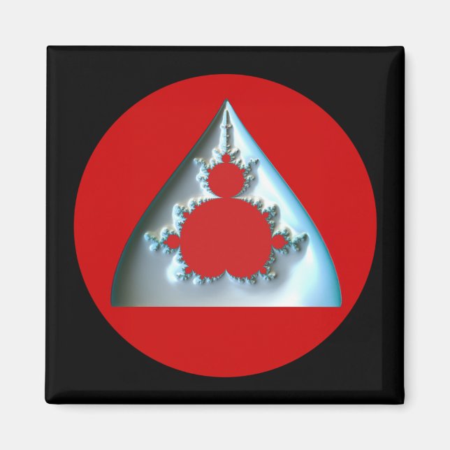 Imán Mandelbrot Plateado Gradiente En Círculo Rojo (Frente)