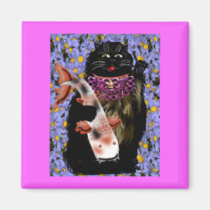Imán maneki neko negro con koi