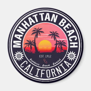 Imán Manhattan Beach Ca Retro Sunset Palm Trees 60