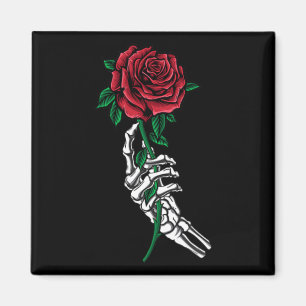 Imán Mano De Esqueleto Con Un Bolsillo De Rosa Roja Hal