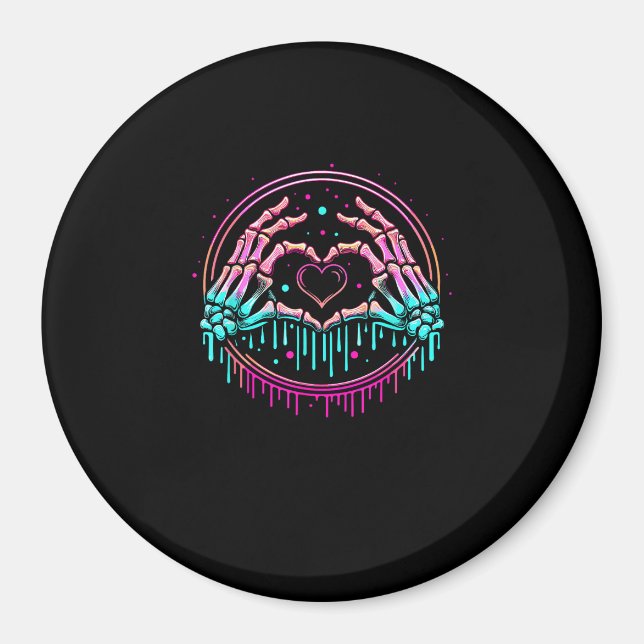 Imán Mano de esqueleto del Rótulo del corazón - Espécim (Frente)