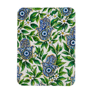 Imán Mano de Fátima Hamsa Azul con Patrón Floral