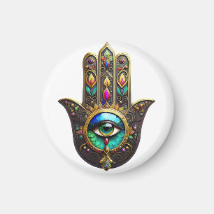 Imán Mano de Hamsa Dorada Marrón Colorida Arcoíris Terc