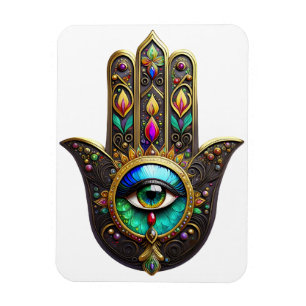 Imán Mano de Hamsa Dorada Marrón Colorida Arcoíris Terc