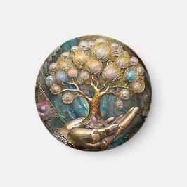 Imán Mano De Robot Dorado Con Árbol De Oro De Vida