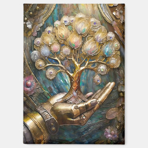 Imán Mano De Robot Dorado Sosteniendo Árbol De Vida Dor