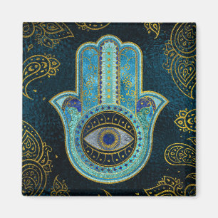 Imán Mano decorativa de Hamsa con el fondo de Paisley