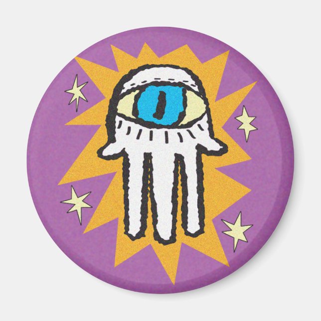 Imán Mano Hamsa de Dios Oro y Púrpura (Frente)