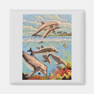 Imán Mano Pintada Por Número Delfines lúdicos