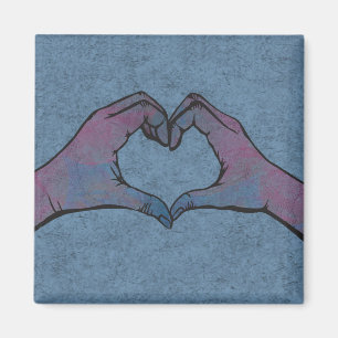 Imán Manos cardíacas sobre fondo azul