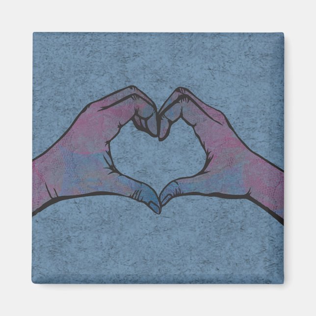 Imán Manos cardíacas sobre fondo azul (Frente)