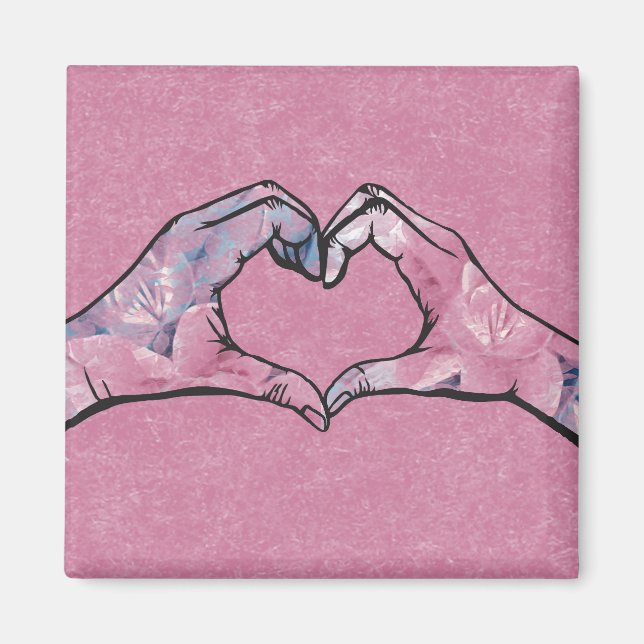 Imán Manos cardíacas sobre fondo rosado (Frente)