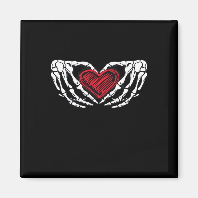Imán Manos de esqueleto con el corazón clásico (Frente)