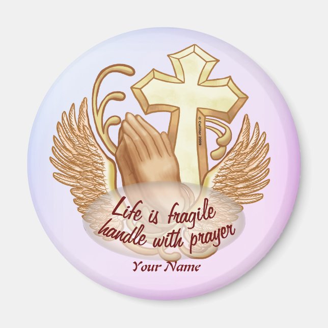 Imán Manos de oración cristiana sepia (Frente)