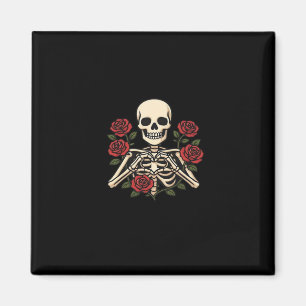 Imán Manos Skeleton Heart Con Rosas Rojas - Romántico O