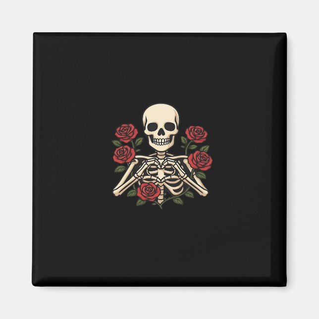 Imán Manos Skeleton Heart Con Rosas Rojas - Romántico O (Frente)