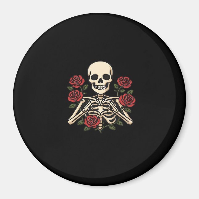 Imán Manos Skeleton Heart Con Rosas Rojas - Romántico O (Frente)