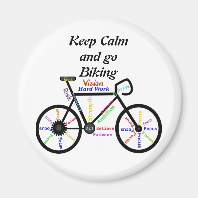 Imán Mantener la calma y ir en bicicleta, con palabras  (Frente)
