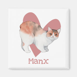 Imán Manx Cat Watercolor Kitty Pink Heart
