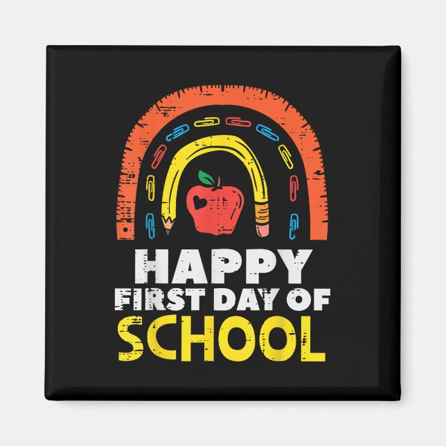 Imán Manzana Arcoíris Feliz Primer Día De Escuela Lindo (Frente)