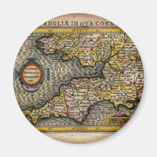 Imán Mapa 1610 de Cornualles, de Devon, de Somerset,