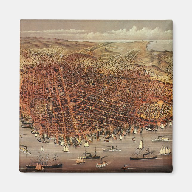Imán Mapa aéreo antiguo de San Francisco, California (Frente)