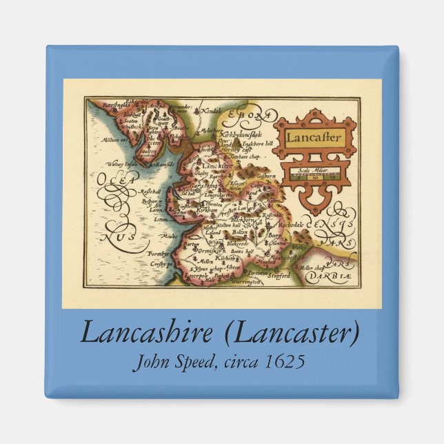 Imán Mapa Anticuario del Condado de Lancashire Inglater (Frente)