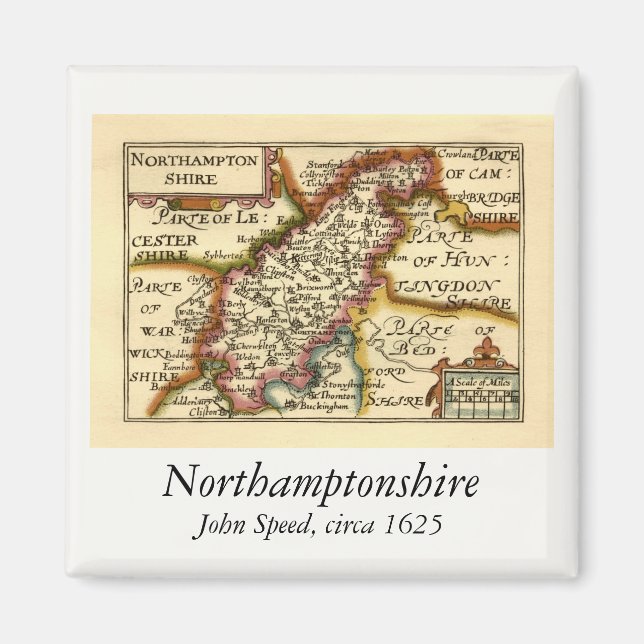 Imán Mapa anticuario del condado de Northamptonshire en (Frente)