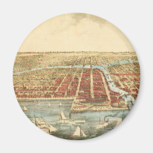 Imán Mapa Antiguo de Chicago, Calle LaSalle y Río
