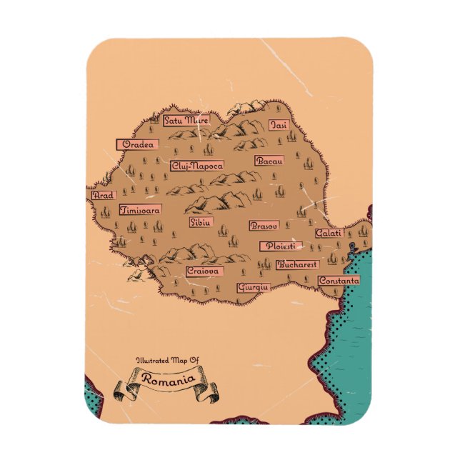 Imán Mapa antiguo de condados de Rumania (Vertical)