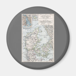 Imán Mapa antiguo de Dinamarca, Danmark en danés, 1905