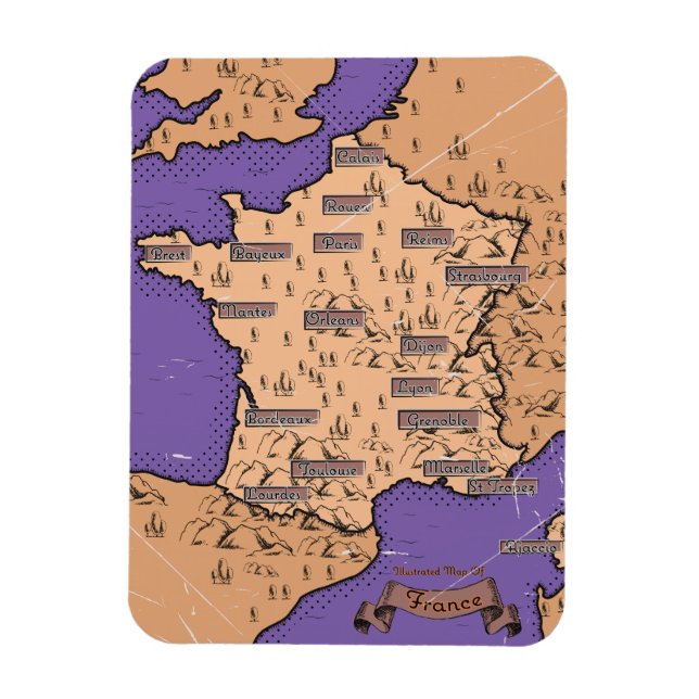 Imán Mapa Antiguo de Francia (Vertical)